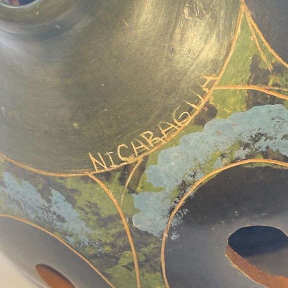 Vintage Green and Grey Nicaraguan Lattice Pierced Pottery Luminary Candle - Picture 7 of 13